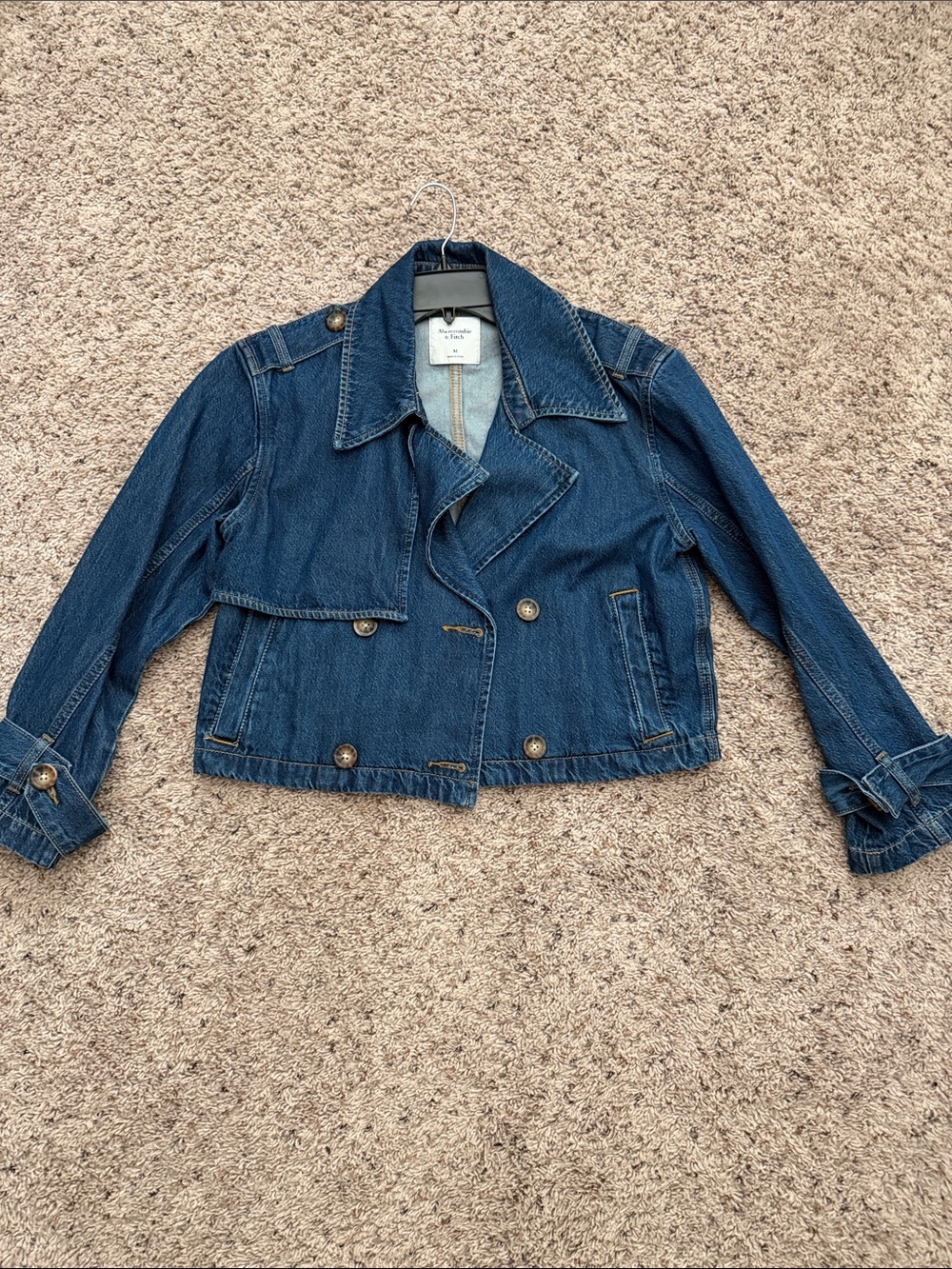 Abercrombie & Fitch Cropped Dark Blue Denim Jacket